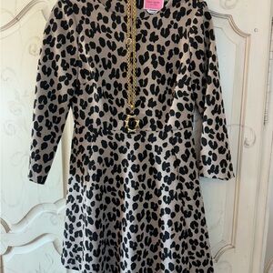 Kate Spade Black and Tan Fit and Flare Dress with Long Cuffed Sleeves